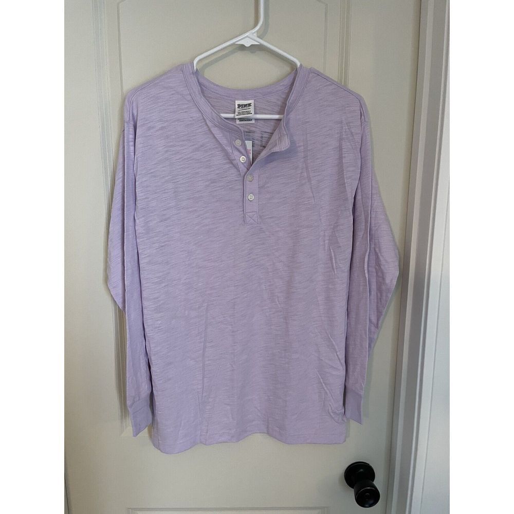 Victoria's Secret PINK Long Sleeve Campus Henley NEW Size XS‎ Lavender